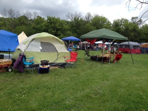 Home away from home: our tent on the left and the  Mobile Shrine Unit on the right. 